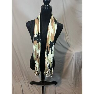 Unbranded‎ Camouflage Fleece Scarf Fringe Trim Green Tan Black Camo One Size